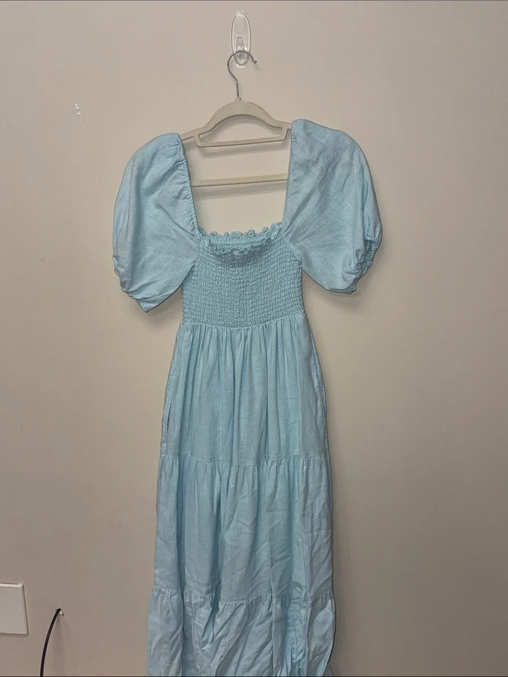 Abercrombie & Fitch Light Blue Puff Sleeve Maxi Dress